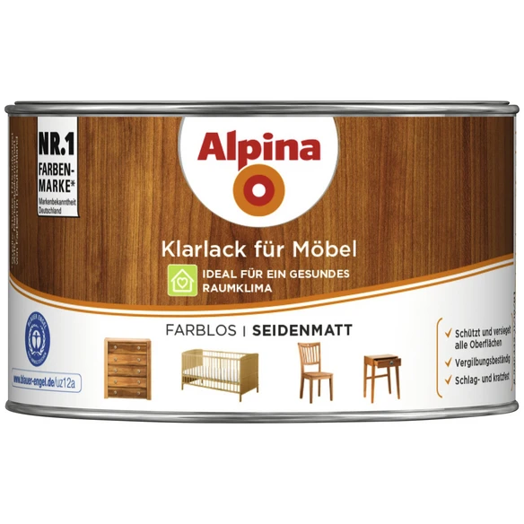 Alpina Klarlack, Für Innen, 0,3 L, Farblos, Seidenmatt 1 Alpina Klarlack, Für Innen, 0,3 L, Farblos, Seidenmatt