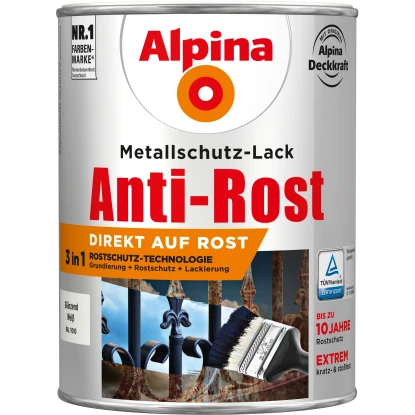 Alpina Metallschutz-Lack Anti-Rost Weiß Glänzend 2,5 Liter 1 Alpina Metallschutz-Lack Anti-Rost Weiß Glänzend 2,5 Liter