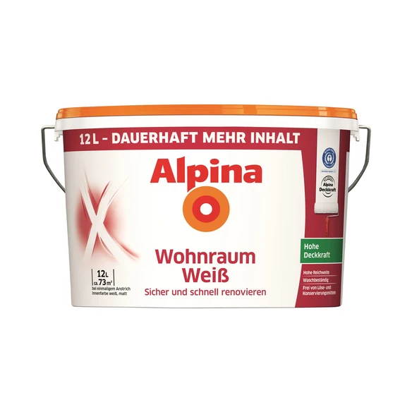 Alpina Wandfarbe »Wohnraumweiß«, 12 L, Weiß 1 Alpina Wandfarbe »Wohnraumweiß«, 12 L, Weiß