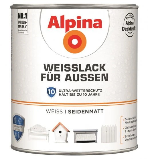 Alpina Weißlack Für Außen Seidenmatt 2L