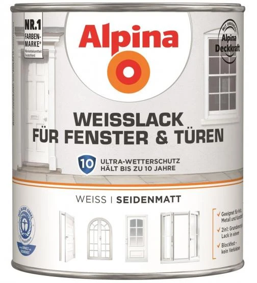Alpina Weißlack Für Fenster & Türen Seidenmatt 2 L
