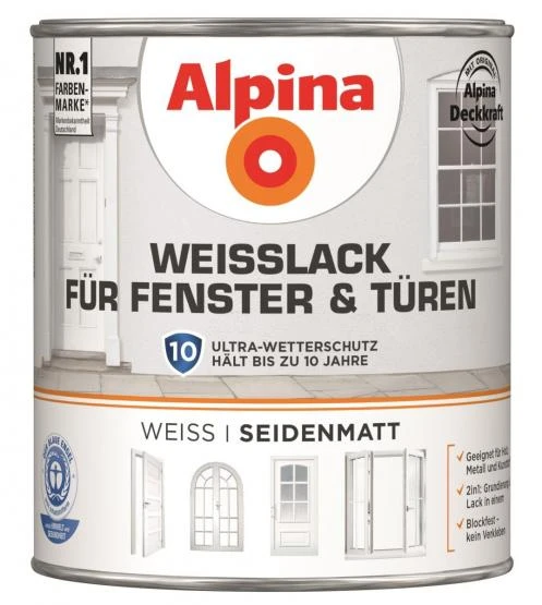 Alpina Weißlack Für Fenster + Türen Seidenmatt 750ml