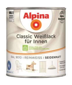 Alpina Classic Weißlack Reinweiß Für Innen Seidenmatt RAL9010 750ml