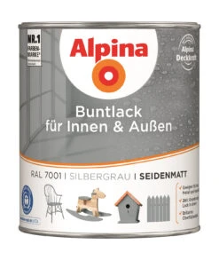 Alpina Buntlack Für Innen + Außen Silbergrau Seidenmatt 750ml