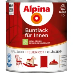 Alpina Buntlack Für Innen Feuerrot Glänzend 750 Ml