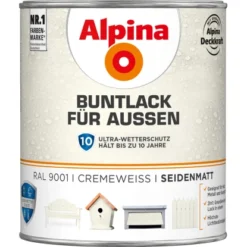 Alpina Buntlack Für Aussen Cremeweiß Seidenmatt 750 Ml